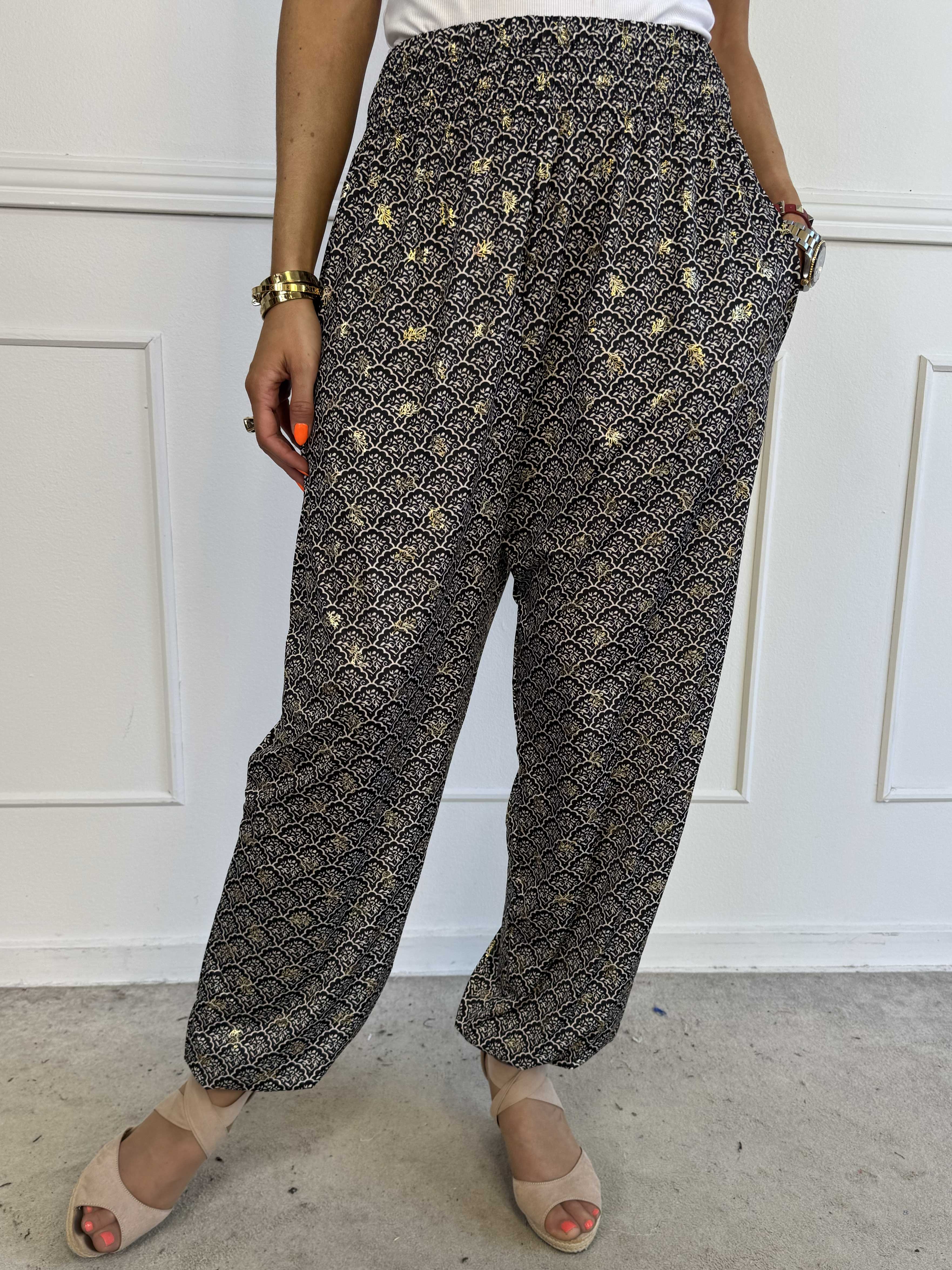 Pams Pattern Harem Pants - Elastiske bukser med smock i taljen